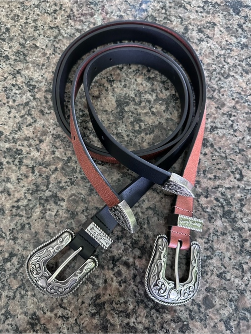 Lucky Brand Belts w/Ornate Silver Buckles Black & Brown Large fits sizes 12-14